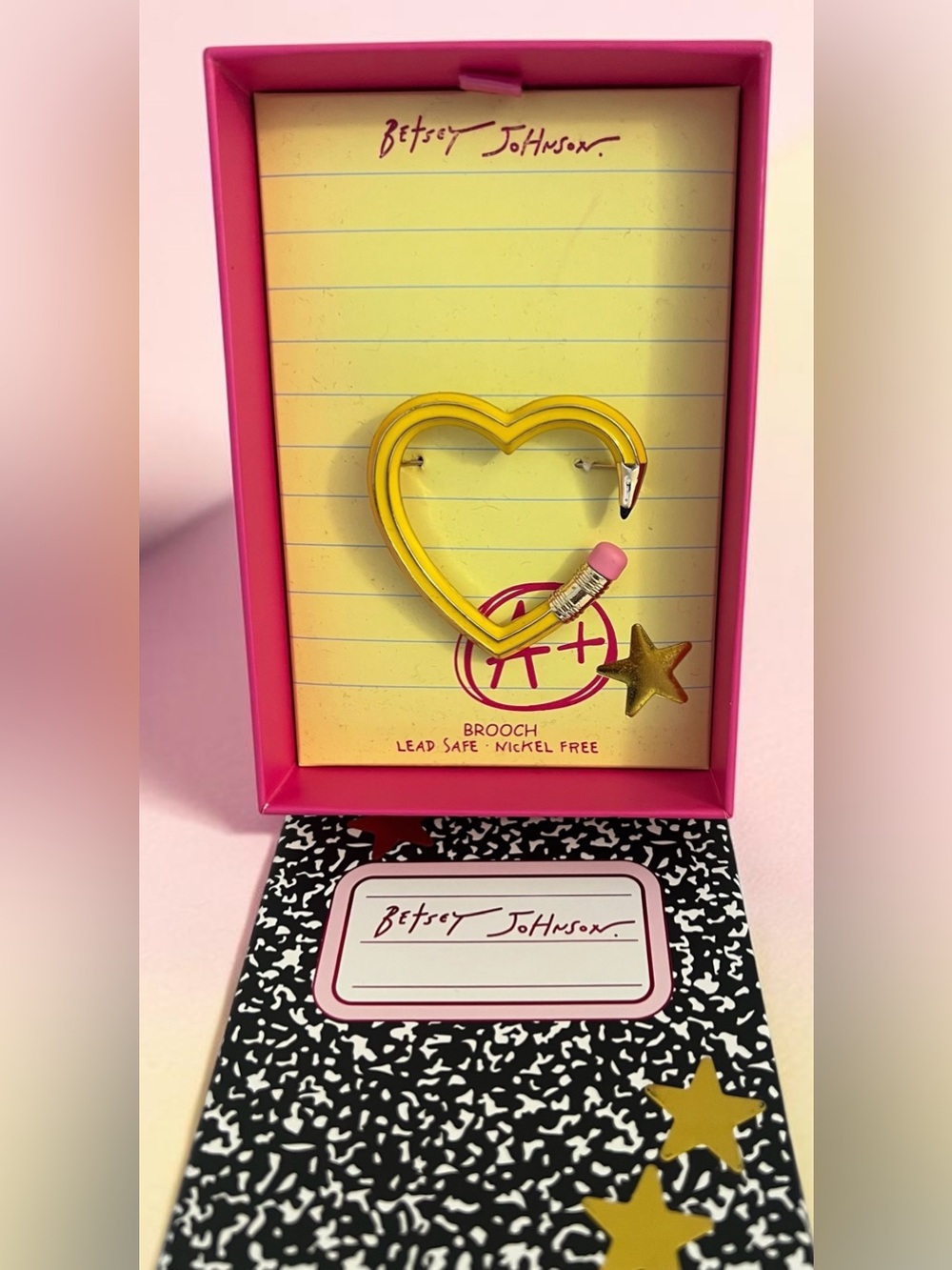 Betsey Johnson Yellow Heart Pencil Pin with Pink Eraser - Picture 3 of 16
